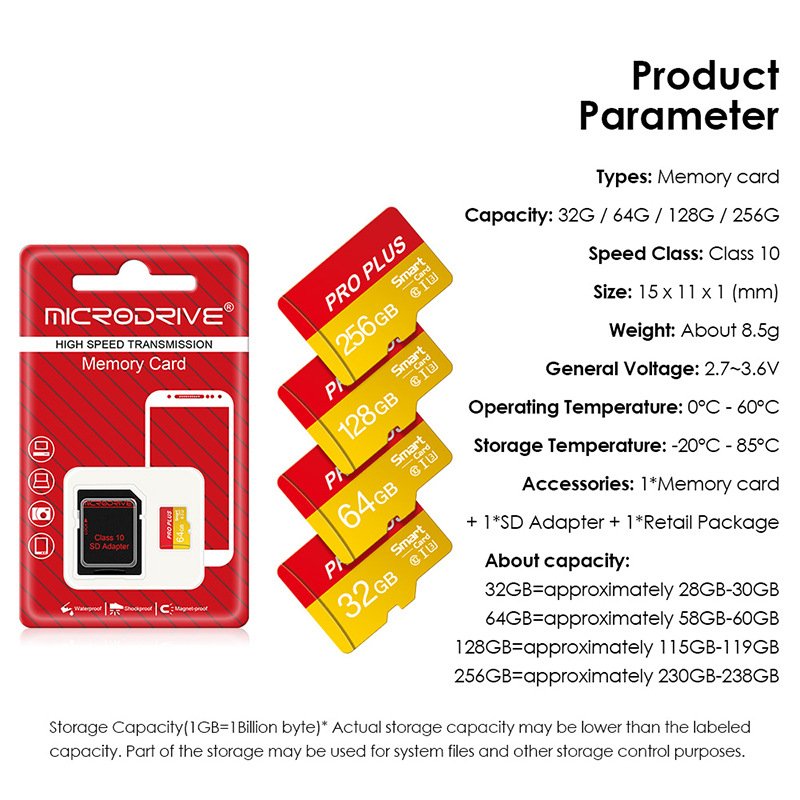 Microdrive-Pro-Plus-TF-Speicherkarte-64G128G256G-Klasse-10-Hochgeschwindigkeits-Micro-SD-Karte-Flash-2007216-16